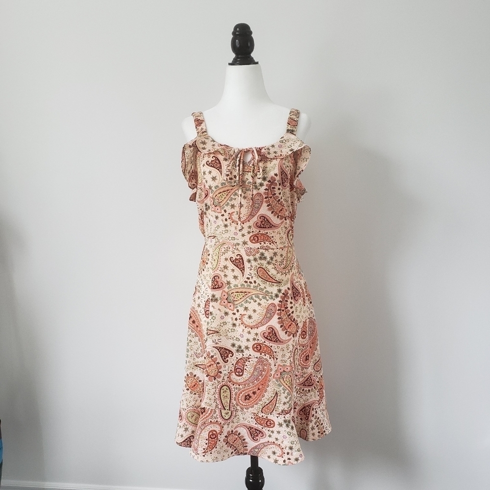 NWT Monteau Women's Floral Paisley Pattern Ruffle Sun Dress Size M Feminine
